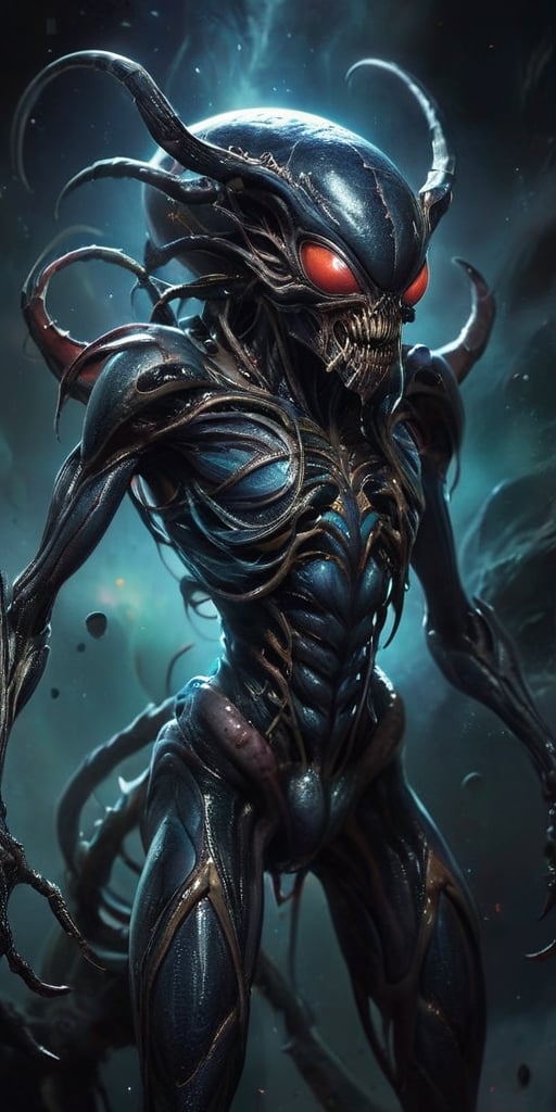 Suspended in the dark expanse of space,  a nightmarish creature,  born of both alien and monstrous origins by Caption Mast...
