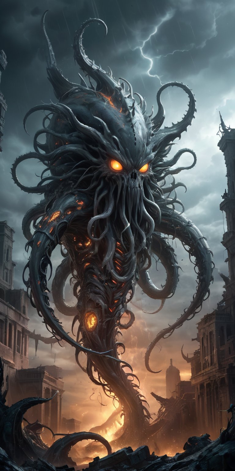 Vortex Spawn A creature with a swirling,  tornado-like lower body and a torso covered in sharp,  crystalline spikes. Its h...