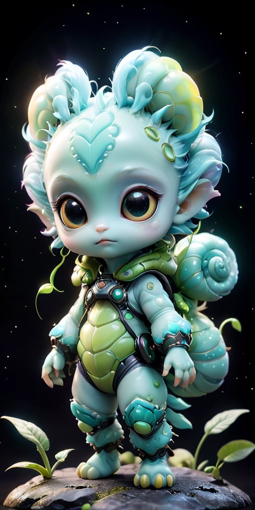 A baby alien with a furry,  caterpillar-like body and large,  soulful eyes that blink slowly. It has tiny by Caption Maste...