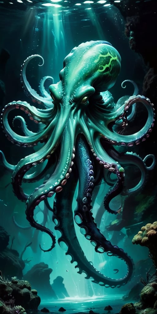 Abyssal Monstrosity A creature with the body of an octopus and the head of a predatory dinosaur,  with tentacles that end...