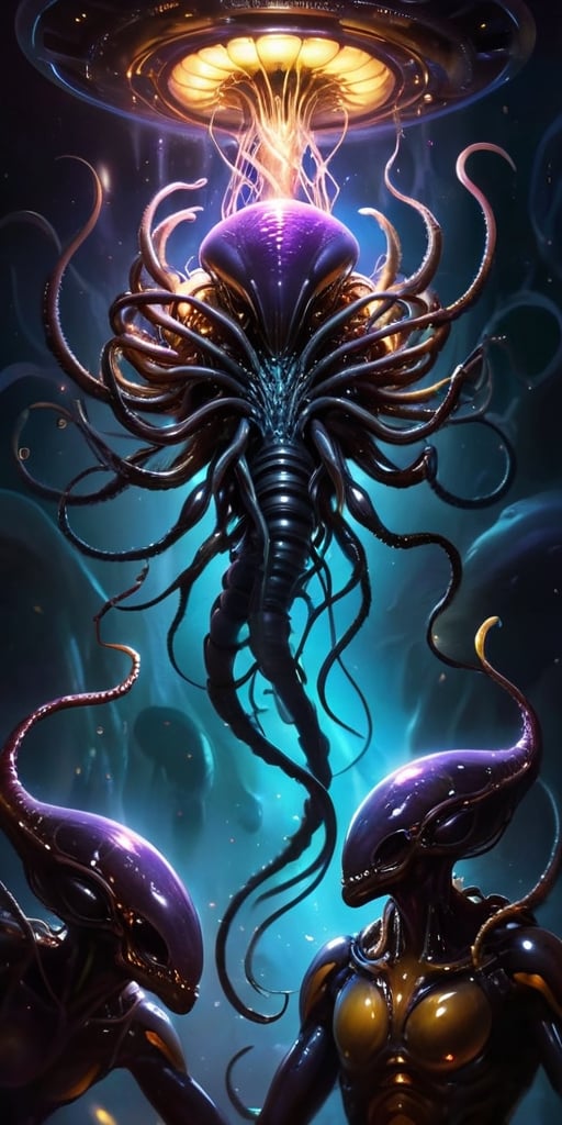 A hive mind of alien parasites that infects and controls its hosts. The parasites are slimy and grotesque,  with tendrils...