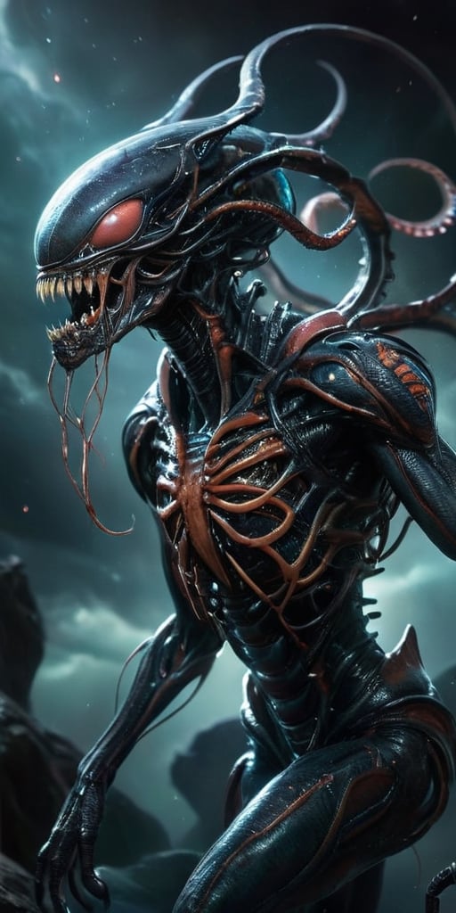 Suspended in the dark expanse of space,  a nightmarish creature,  born of both alien and monstrous origins by Caption Mast...