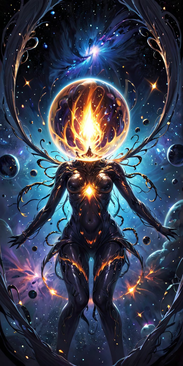 Cosmic Parasite:A creepy,  parasitic alien with tendrils and a bulbous,  glowing core by Caption Master on Tensor.Art