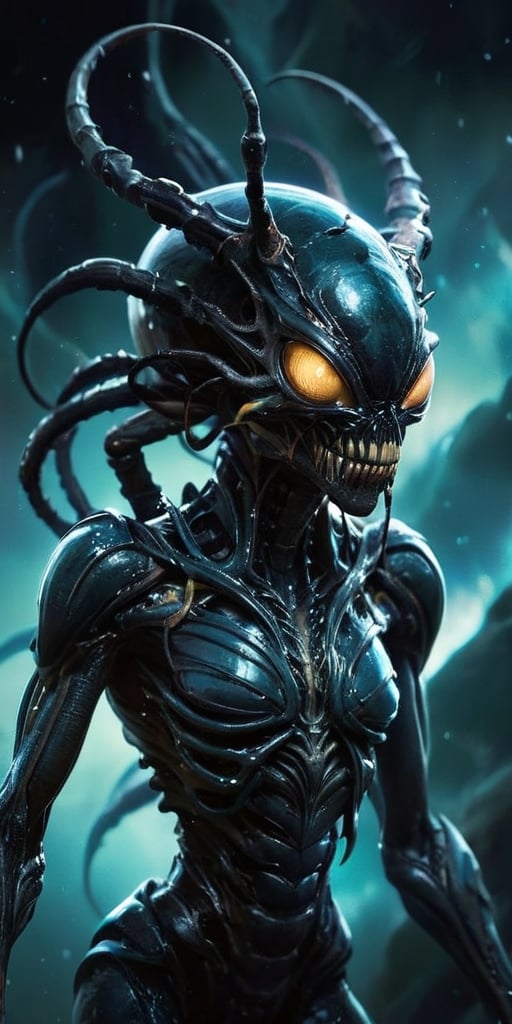 Suspended in the dark expanse of space,  a nightmarish creature,  born of both alien and monstrous origins by Caption Mast...