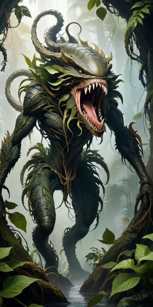 A creature with a body that resembles a giant,  predatory plant. It has long,  sinuous vines that it uses to ensnare its p...