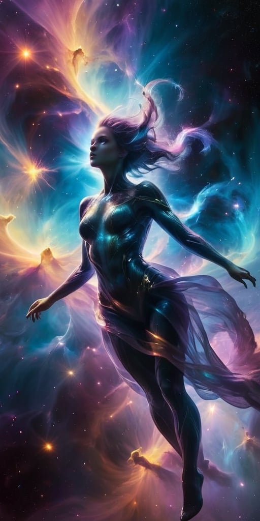 The Nebula Specter Drifting through a vibrant nebula,  a spectral entity materializes. It appears as a wispy,  ethereal fo...