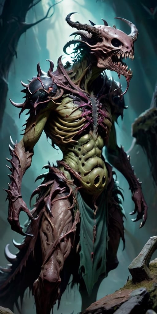 The Blightfiend Aberration A creature with a body that is bloated and distorted,  its flesh is mottled with necrotic wound...