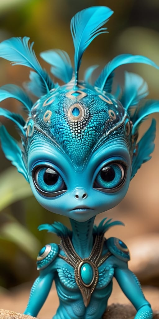An alien infant with a body that is covered in tiny,  feather-like scales that rustle softly in the breeze. It has large,...