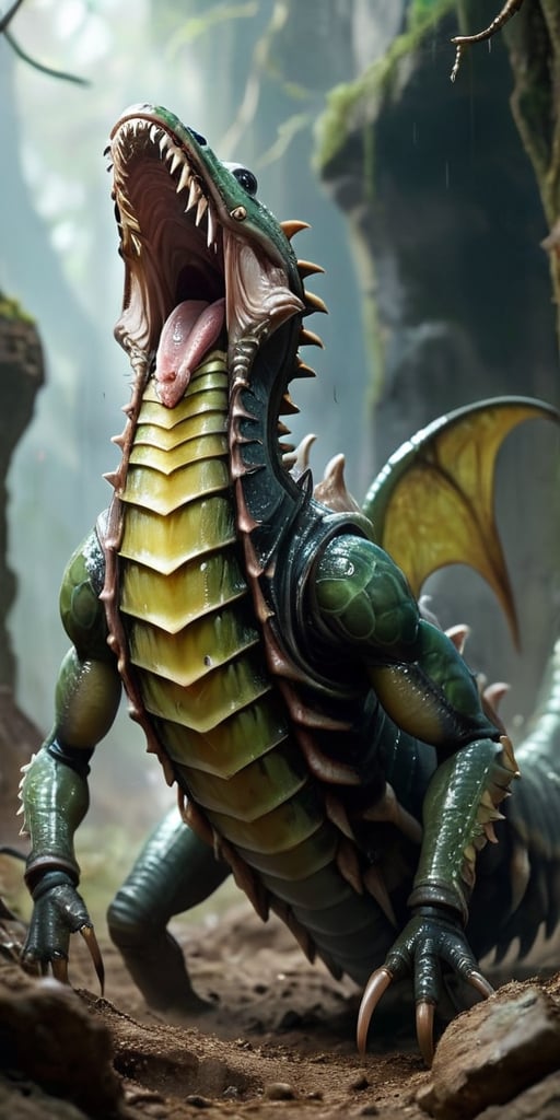 A massive,  worm-like creature that tunnels through the ground,  leaving destruction in its wake. It has a gaping maw line...