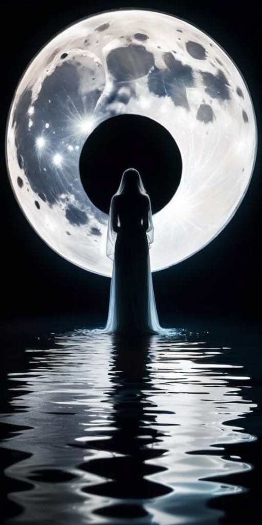 Peer into a forgotten well,  its surface reflecting a distorted image of the full moon. A spectral figure emerges from the...