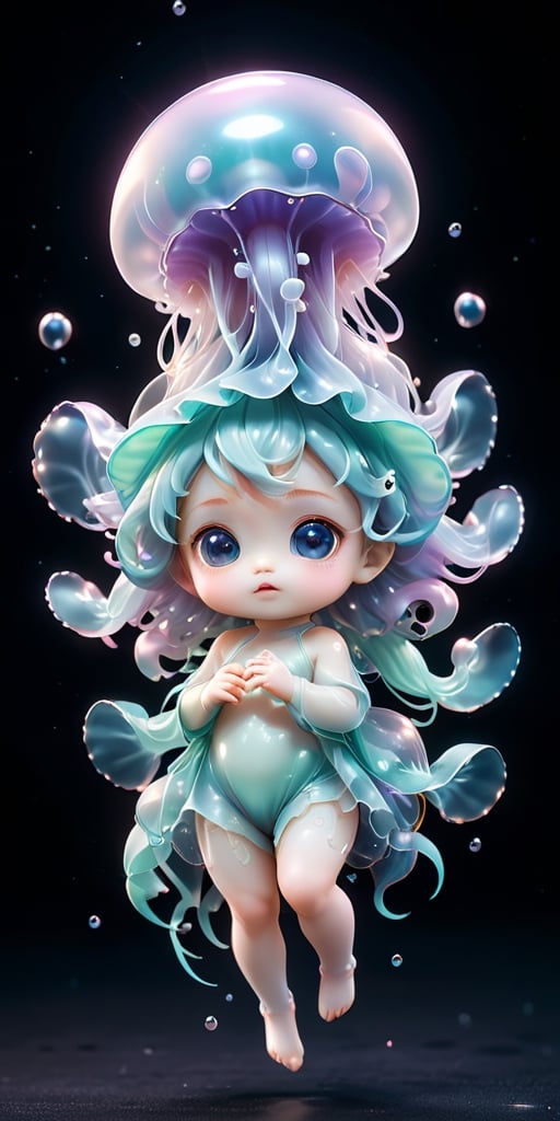 An alien infant with a soft,  translucent membrane that covers its body,  giving it a jellyfish-like appearance. It has ti...