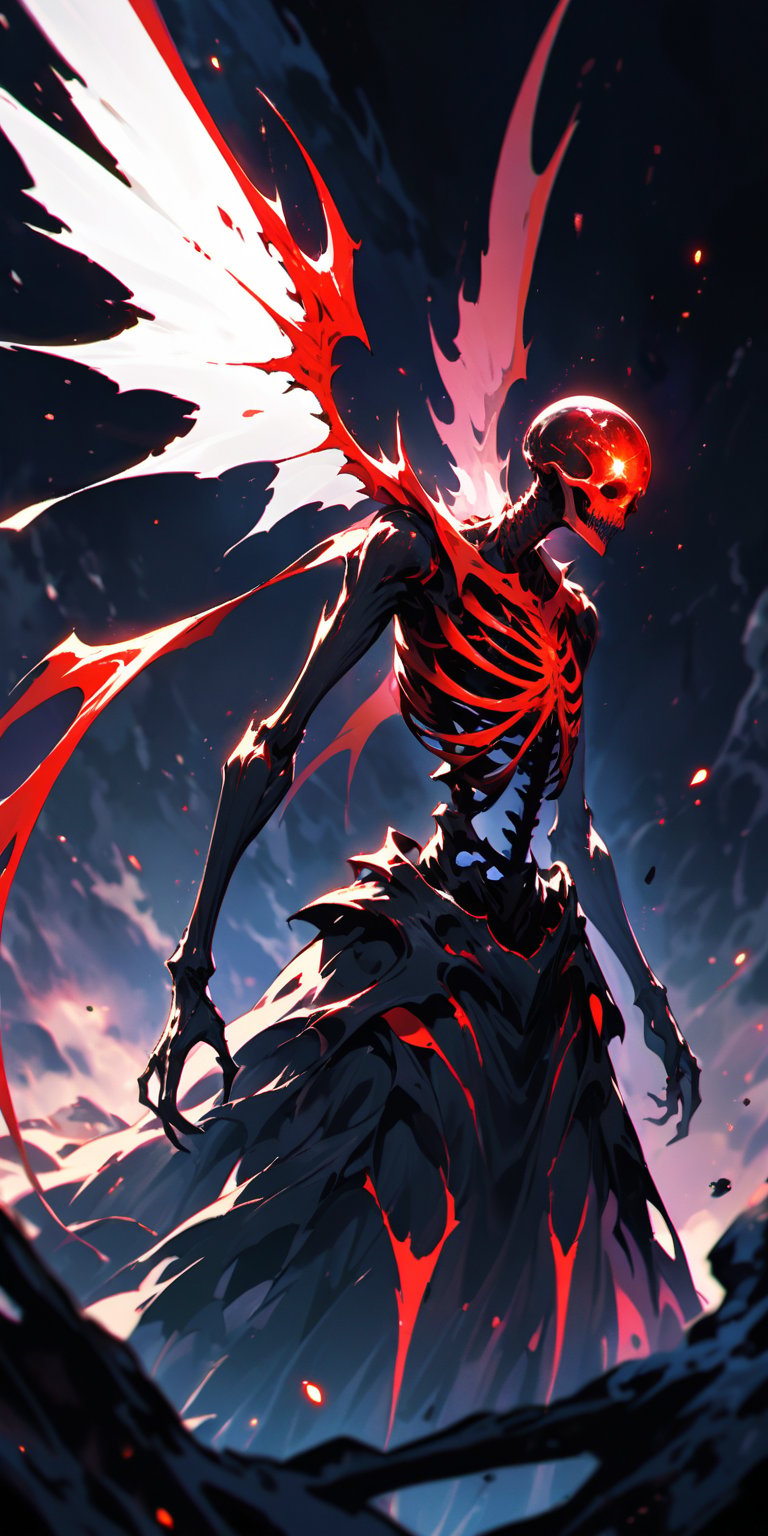 Void Reaper:A terrifying alien reaper with skeletal wings and glowing red eyes,  drifting silently through the cosmos. The...