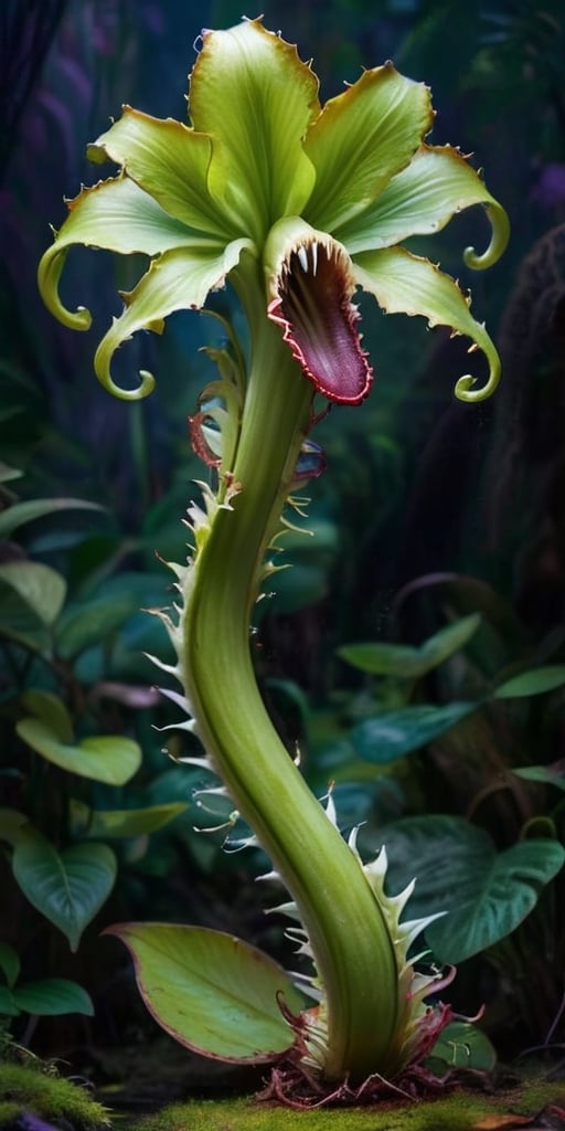 A creature that resembles a massive,  carnivorous plant with razor-sharp teeth and a gaping maw at the center of its petal...