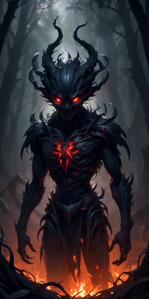 A creature that appears to be made entirely of shadow. It is humanoid in shape,  with long,  clawed fingers and glowing re...