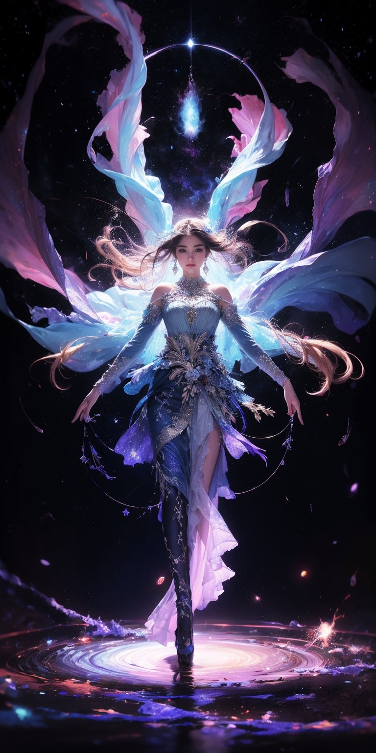 Cosmic Conductor of a Celestial Choir Soaring amidst a swirling vortex of nebulae,  her voice resonates with the primal mu...