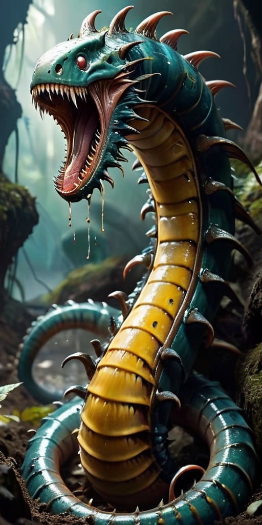 A massive,  worm-like creature that tunnels through the ground,  leaving destruction in its wake. It has a gaping maw line...