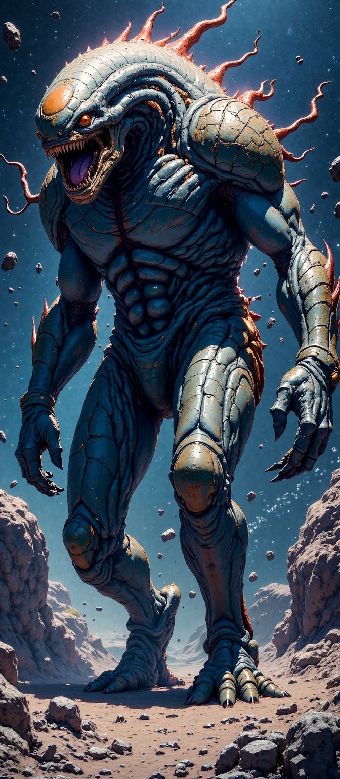 Galactic Gargantua An enormous,  bipedal alien monster with thick,  armoured skin and a mouth that opens into a bottomless...