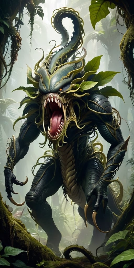 A creature with a body that resembles a giant,  predatory plant. It has long,  sinuous vines that it uses to ensnare its p...