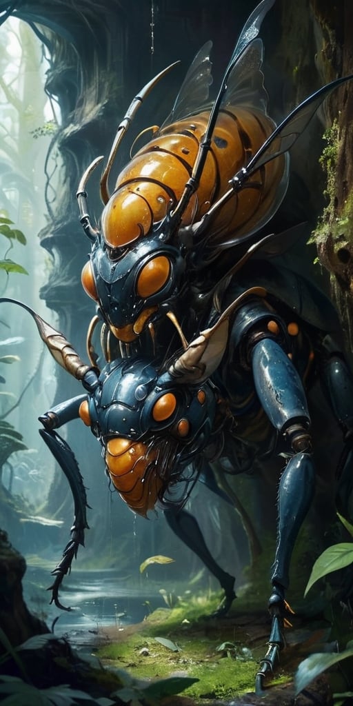 A hive-like structure,  comprised of thousands of interconnected tunnels and chambers,  inhabited by a colony of insectoid...
