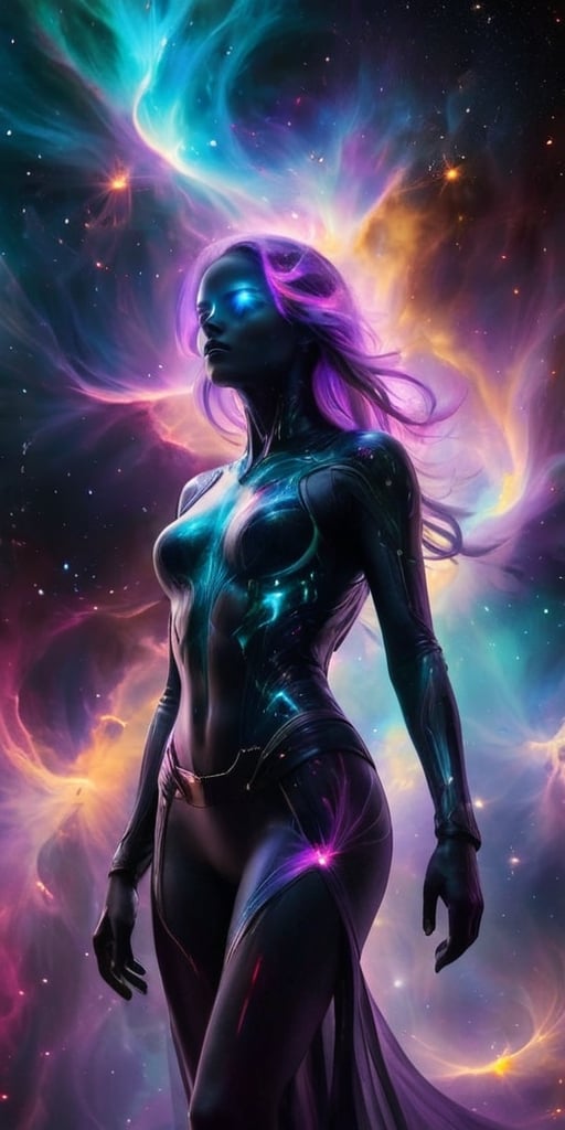 The Nebula Specter Drifting through a vibrant nebula,  a spectral entity materializes. It appears as a wispy,  ethereal fo...