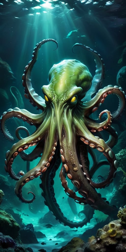 Abyssal Monstrosity A creature with the body of an octopus and the head of a predatory dinosaur,  with tentacles that end...