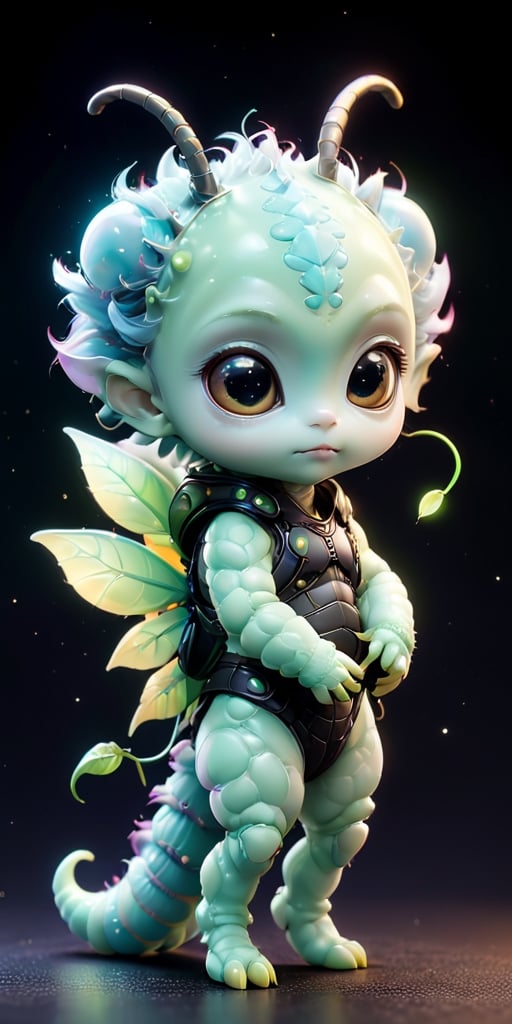 A baby alien with a furry,  caterpillar-like body and large,  soulful eyes that blink slowly. It has tiny by Caption Maste...