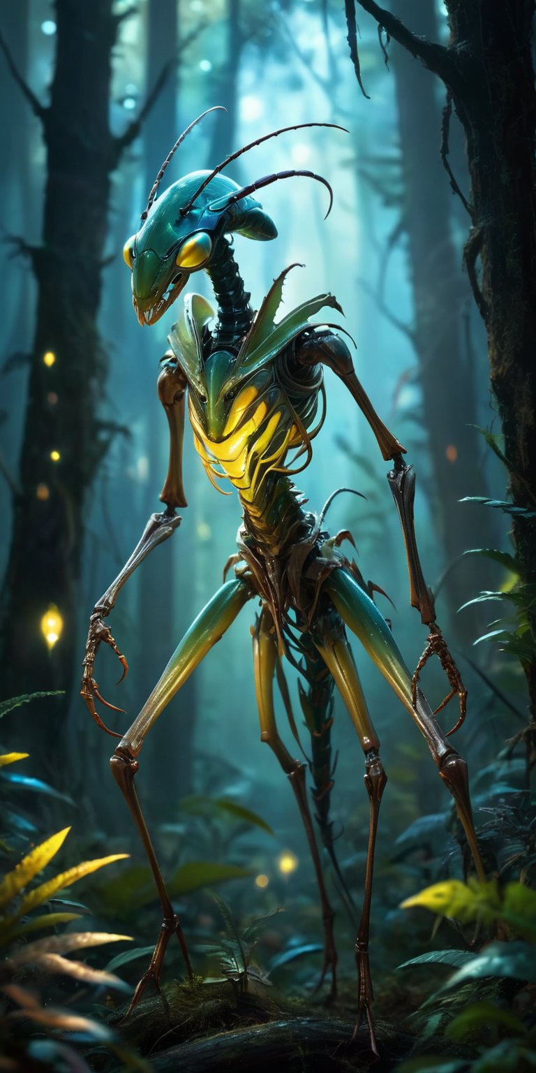 Lurking Fiend A spindly,  insectoid creature with elongated limbs ending in sharp,  blade-like claws. Its head resembles t...