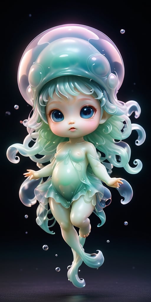 An alien infant with a soft,  translucent membrane that covers its body,  giving it a jellyfish-like appearance. It has ti...