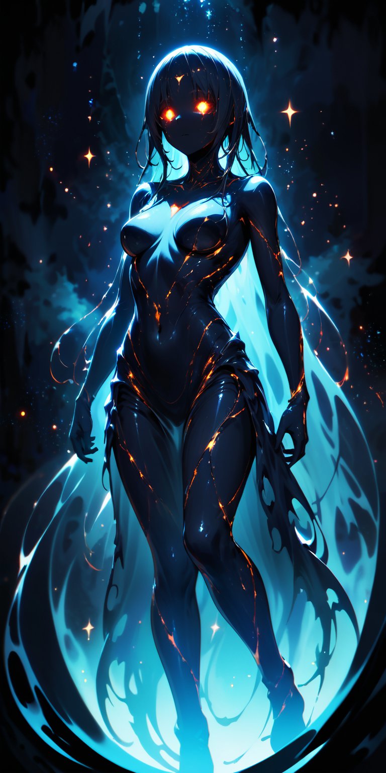 Alien Wraith:A ghostly alien figure with flowing tendrils and a semi-transparent body,  drifting ominously through space....