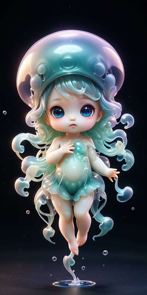 An alien infant with a soft,  translucent membrane that covers its body,  giving it a jellyfish-like appearance. It has ti...