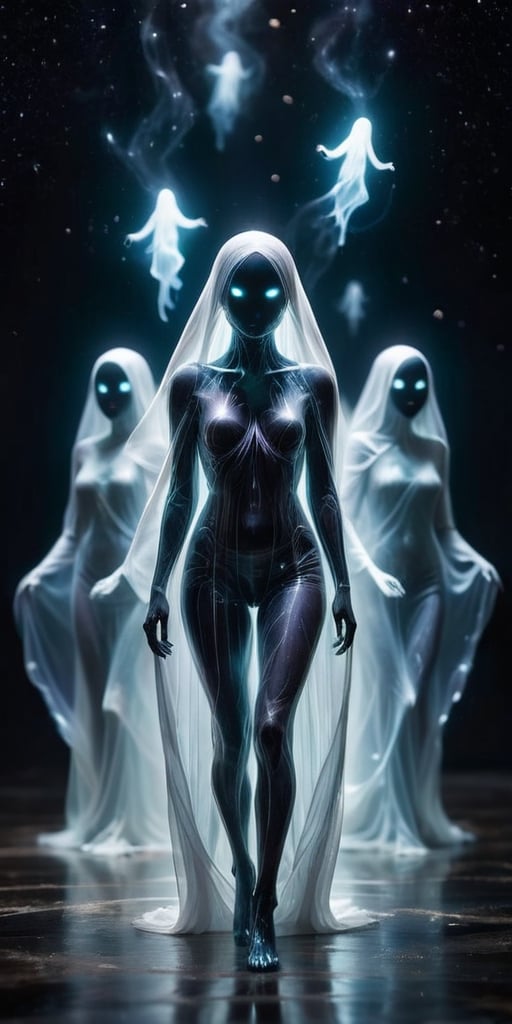 A group of ethereal,  ghost-like entities,  drifting aimlessly through space by Caption Master on Tensor.Art