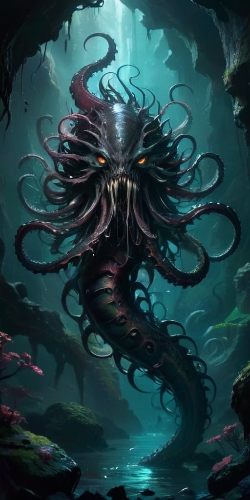 The Abyssal Devourer In the depths of a forgotten abyss,  a monstrous entity lurks. It possesses a serpentine body that un...