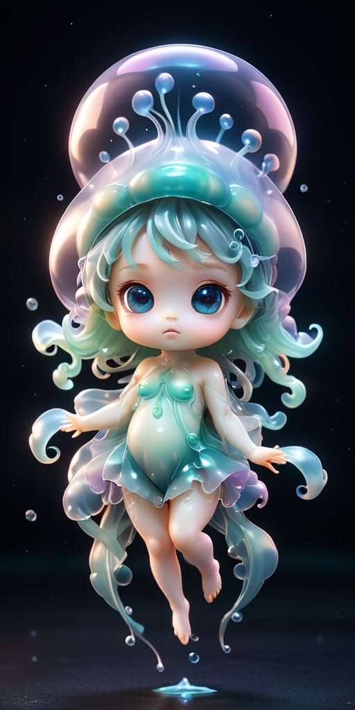 An alien infant with a soft,  translucent membrane that covers its body,  giving it a jellyfish-like appearance. It has ti...