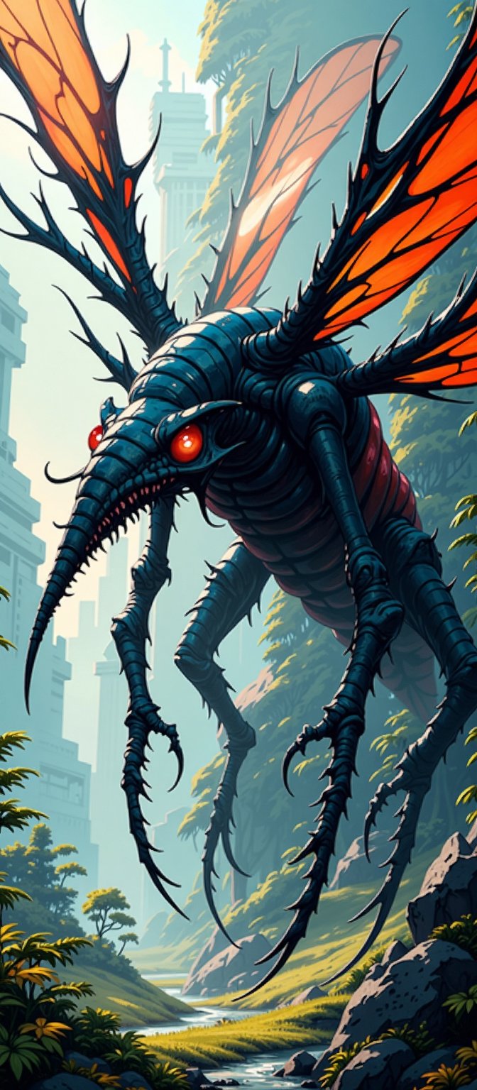 A creature with a body that resembles a giant,  mutated insect. It has multiple sets of wings that allow it to fly with in...
