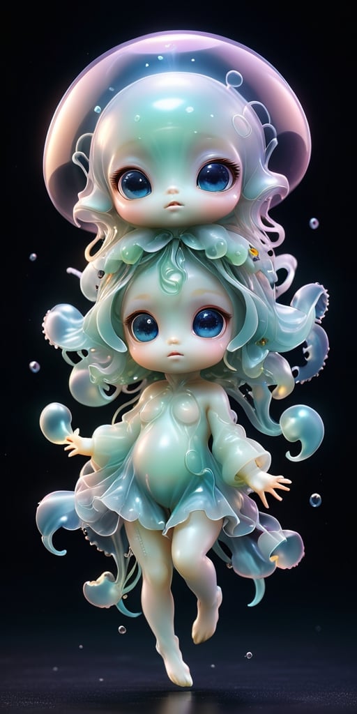 An alien infant with a soft,  translucent membrane that covers its body,  giving it a jellyfish-like appearance. It has ti...