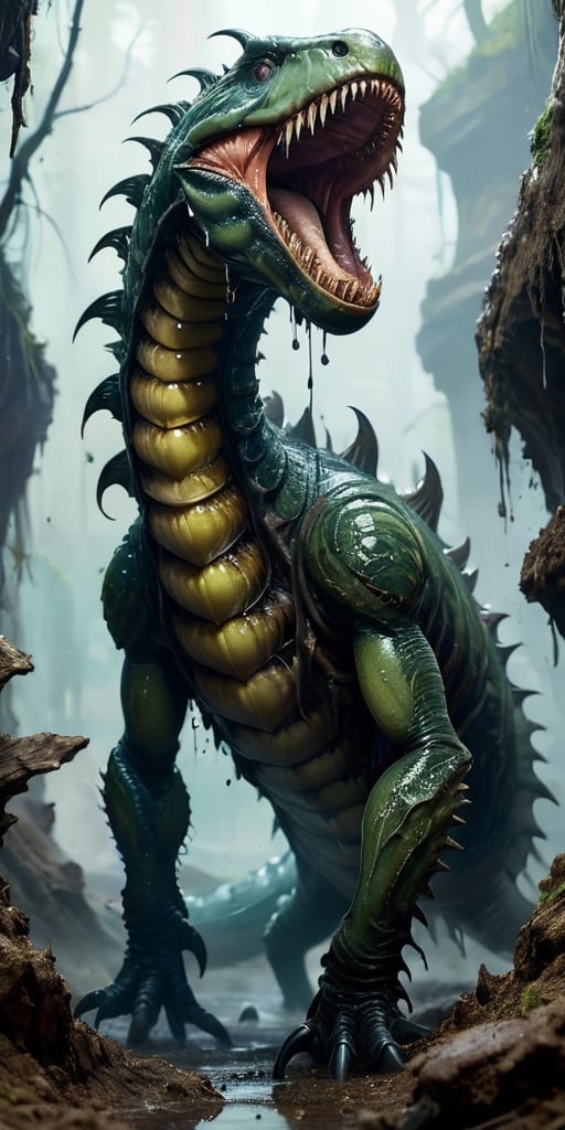 A massive,  worm-like creature that tunnels through the ground,  leaving destruction in its wake. It has a gaping maw line...