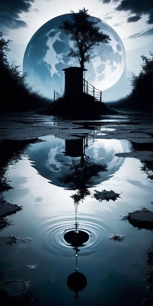 Peer into a forgotten well,  its surface reflecting a distorted image of the full moon. A spectral figure emerges from the...