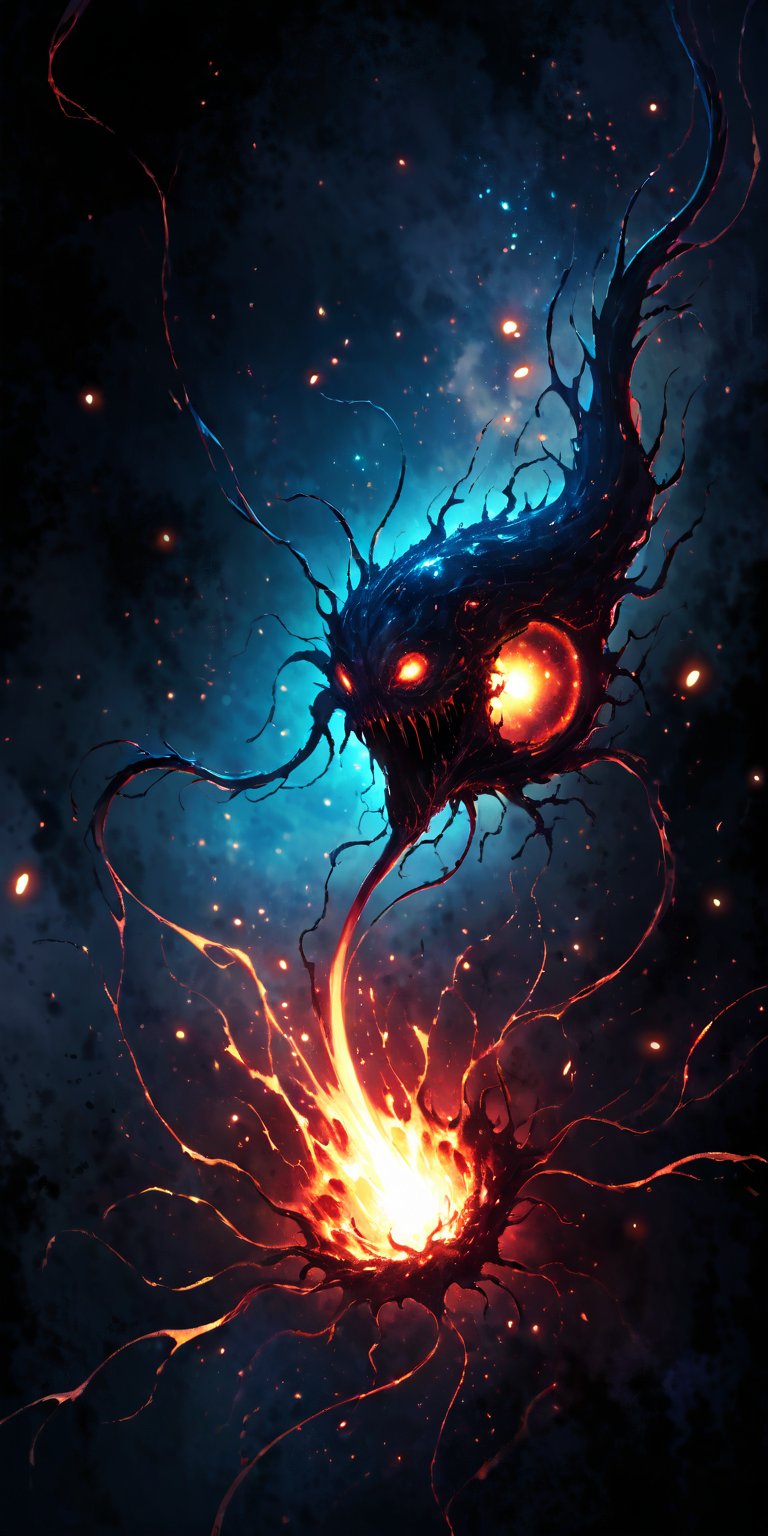 Cosmic Parasite:A creepy,  parasitic alien with tendrils and a bulbous,  glowing core by Caption Master on Tensor.Art