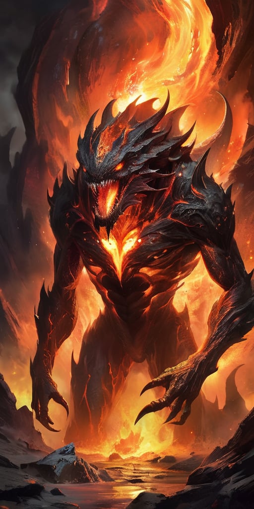 Crawling out of a churning,  magma-filled crater,  a fearsome alien creature with molten by Caption Master on Tensor.Art