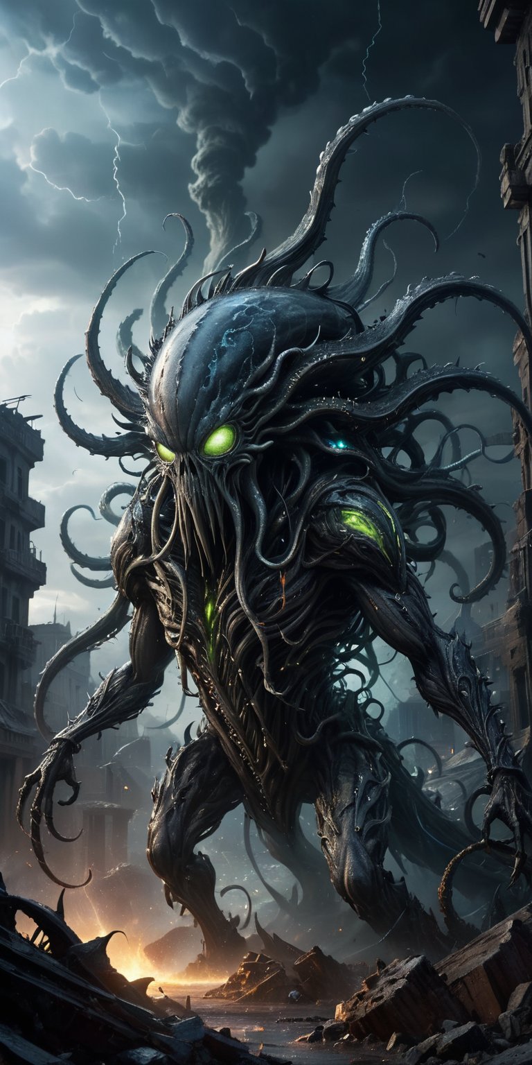 Vortex Spawn A creature with a swirling,  tornado-like lower body and a torso covered in sharp,  crystalline spikes. Its h...