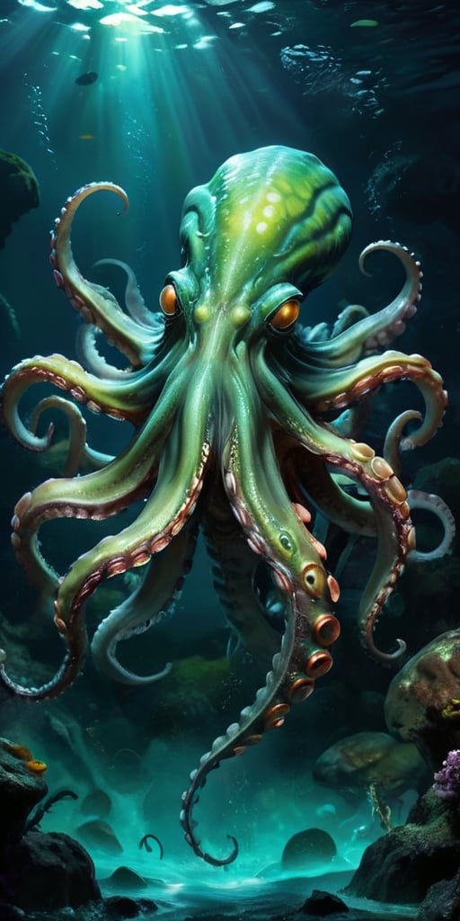 Abyssal Monstrosity A creature with the body of an octopus and the head of a predatory dinosaur,  with tentacles that end...