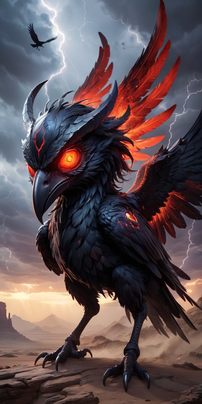 Void Walker A nightmarish creature with the body of a centaur and the head of a raven,  with glowing red eyes and a beak t...