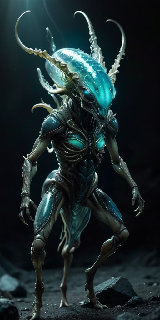 Standing in a desolate,  windswept wasteland,  an alien-monster hybrid with a translucent by Caption Master on Tensor.Art
