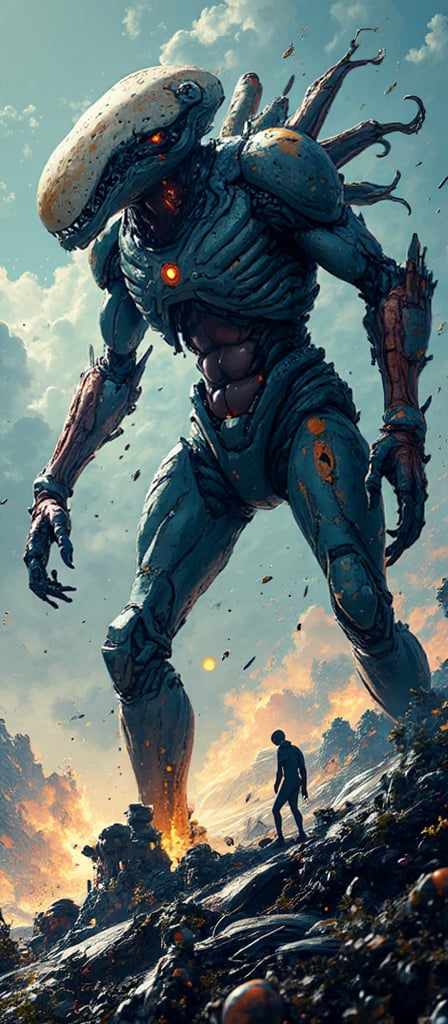 A towering alien monster,  with a body that seems to be part organic,  part mechanical by Caption Master on Tensor.Art