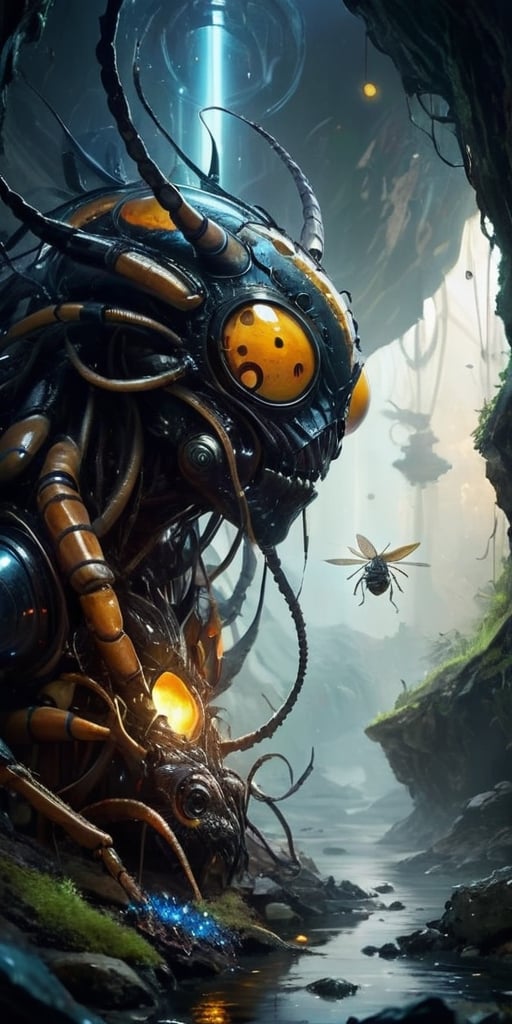 A hive-like structure,  comprised of thousands of interconnected tunnels and chambers,  inhabited by a colony of insectoid...