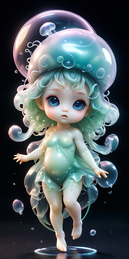 An alien infant with a soft,  translucent membrane that covers its body,  giving it a jellyfish-like appearance. It has ti...