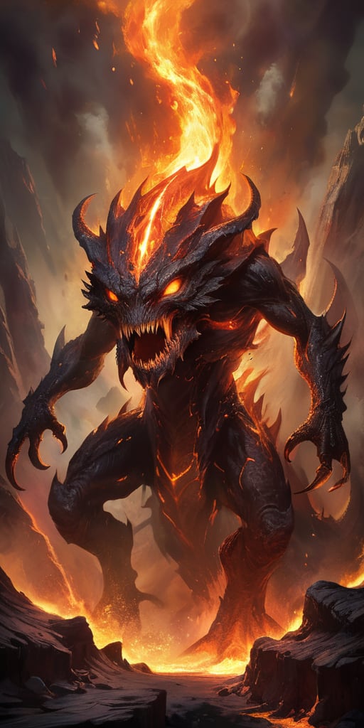 Crawling out of a churning,  magma-filled crater,  a fearsome alien creature with molten by Caption Master on Tensor.Art