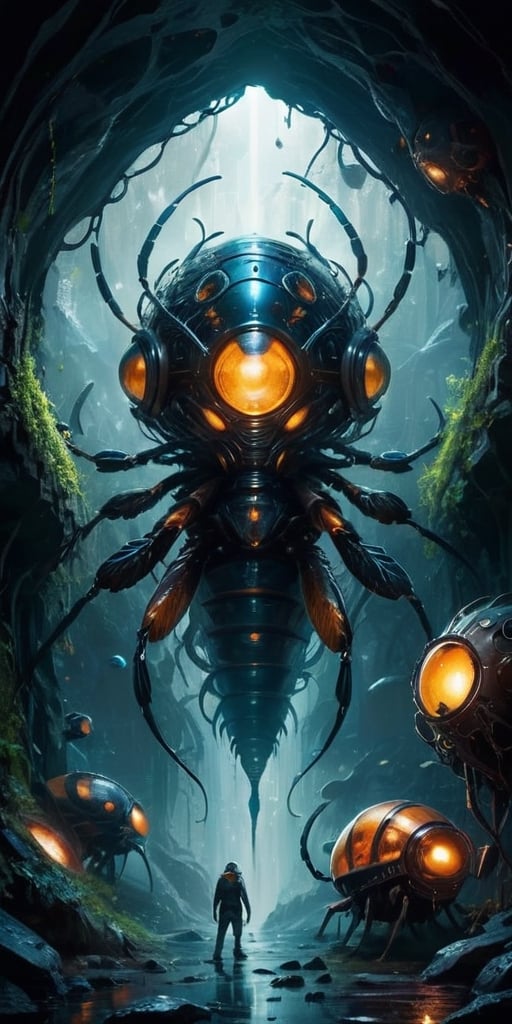 A hive-like structure,  comprised of thousands of interconnected tunnels and chambers,  inhabited by a colony of insectoid...