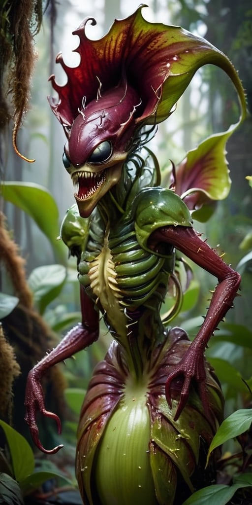A creature that resembles a massive,  carnivorous plant with razor-sharp teeth and a gaping maw at the center of its petal...