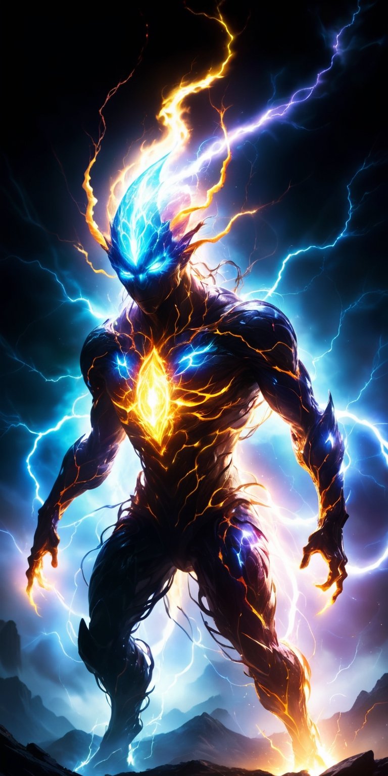A creature that appears to be made entirely of energy,  with a shifting,  amorphous form that crackles with electricity. I...